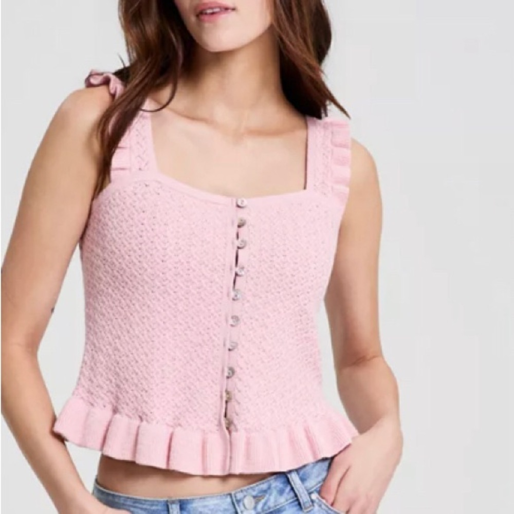 And Now This
Women's Pointelle Cropped Lace-Trim Tank Top